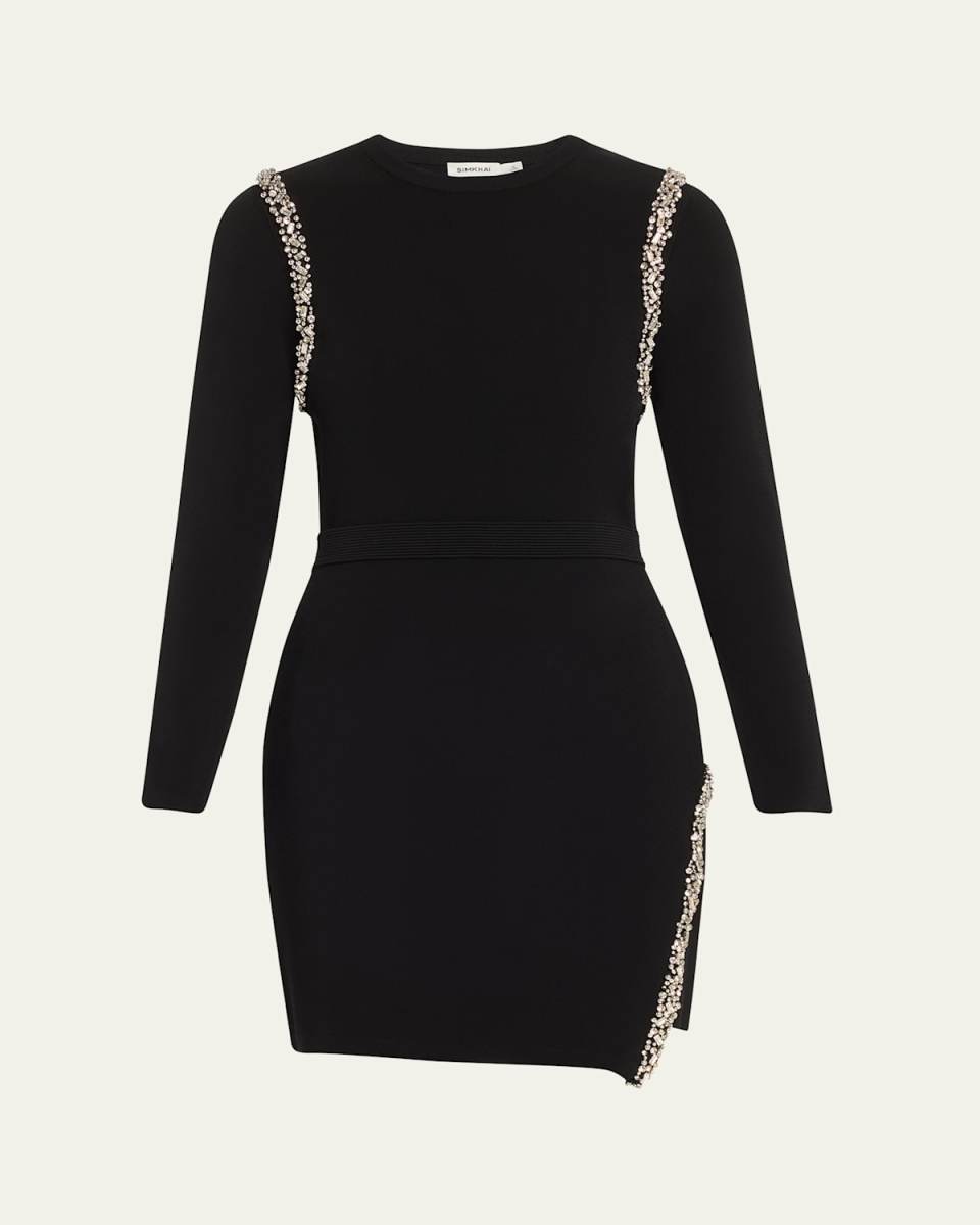 Nyx Embellished Long-Sleeve Wrap Dress